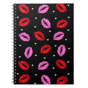 Kiss Lips Roze en Rood, Hearts Notitieboek BLK