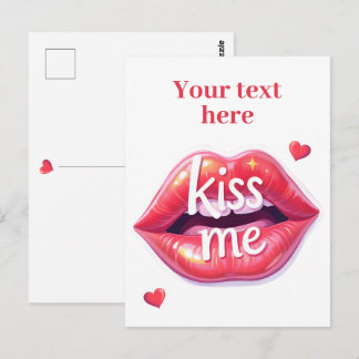 Kiss Me Glossy Red Lips Art Illustration Briefkaart