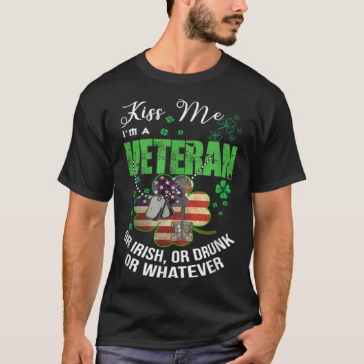 Kiss Me I m A Veteran Irish American Shamrock Flag T-shirt (Voorkant)
