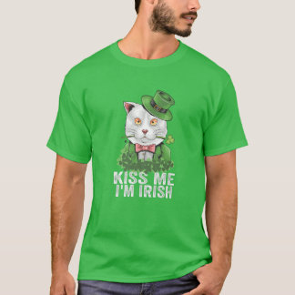 Kiss me Ik ben Irish St Patricks Day Cat Green T-shirt