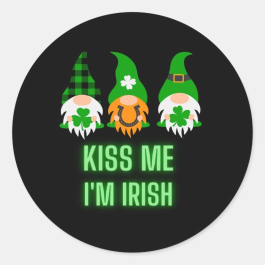Kiss me Ik ben Irish St. Patrick's Day Gnome Shamr Ronde Sticker (Voorkant)