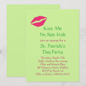 Kiss Me I'm Not Irish Party Invitation - rose (Devant / Derrière)