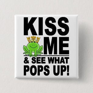 KISS ME Kikker, knop Vierkante Button 5,1 Cm