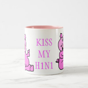 "KISS MY H1N1" Roze Cartoon Varkensische Mok