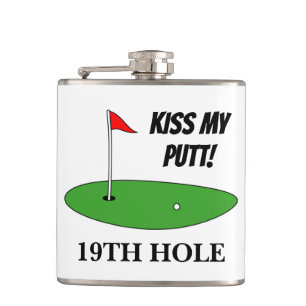 Kiss My Putt 19th Hole grappige drink met golfcade Heupfles