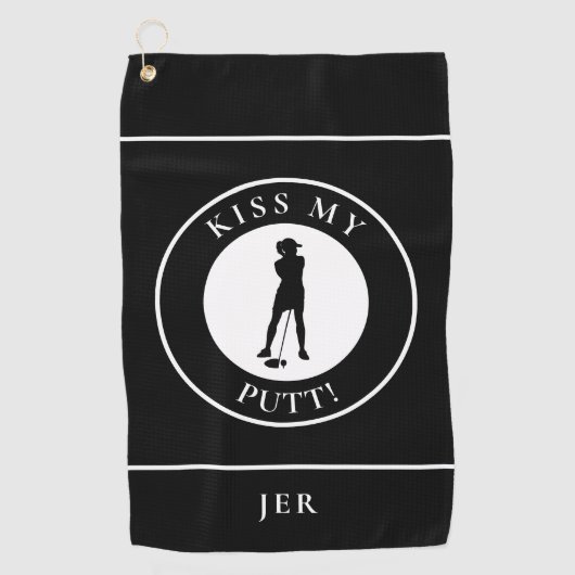 Kiss My Putt Funny Golfer Humor Silhouette Black Golfhanddoek (Voorkant)