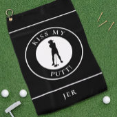 Kiss My Putt Funny Golfer Humor Silhouette Black Golfhanddoek