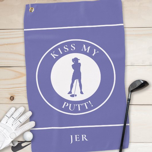 Kiss My Putt Funny Golfer Silhouette Periwinkle Golfhanddoek