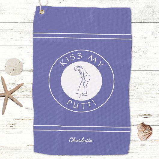 Kiss My Putt Funny Lady Golfer Pro Periwinkle Blue Golfhanddoek