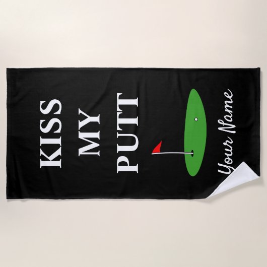 Kiss My Putt grappige golfhanddoek voor golfer Strandlaken (Voorkant)