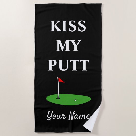Kiss My Putt grappige golfhanddoek voor golfer Strandlaken (Voorkant)