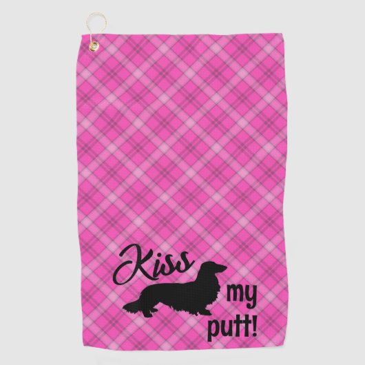 Kiss My Putt Plaid Wiener Dog Cheeky Golf Handdoek (Voorkant)