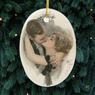 Kiss onder de mistletoe keramisch ornament