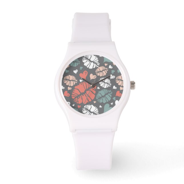 Kiss Print And Heart Pattern Horloge (Voorkant)
