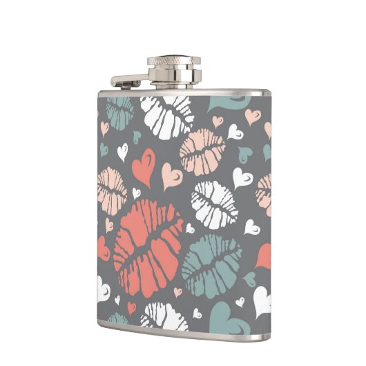 Kiss-printer en -hartpatroon heupfles (Links)