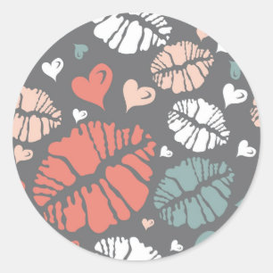 Kiss-printer en -hartpatroon ronde sticker
