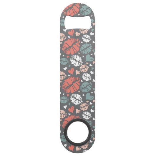 Kiss-printer en -hartpatroon speed flessenopener (Voorkant)