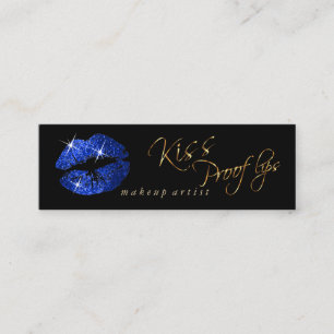 Kiss Proof Lips 2 - Blue Glitter op Black Mini Visitekaartje