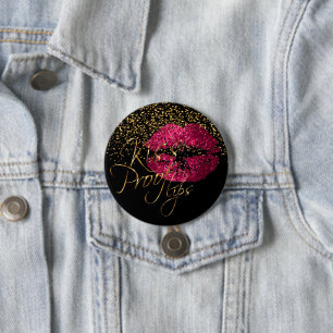 Kiss Proof Lips - Hot Pink Glitter Ronde Button 7,6 Cm