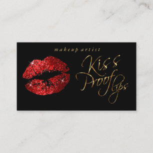 Kiss Proof Lips - Red Glitter en Elegant Gold Visitekaartje