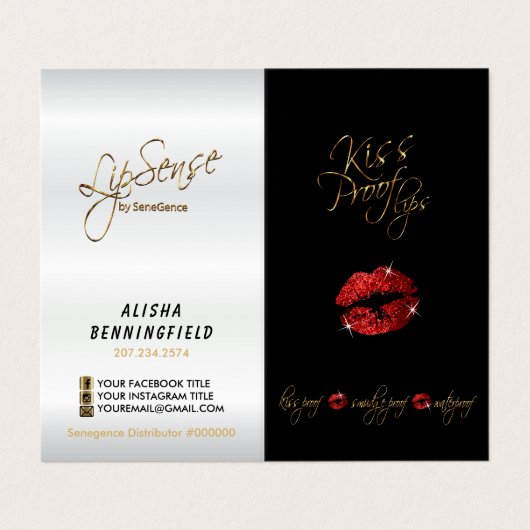 Kiss Proof Rode Lippen en Zwarte Instructies Visitekaartjes (Buitenkant ongevouwen)