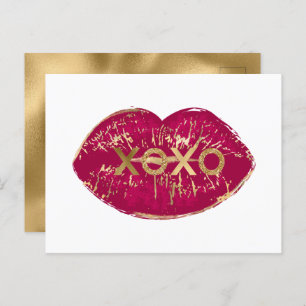 Kiss Red Lips Gold Glitter XOXO Briefkaart
