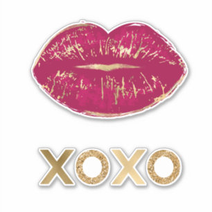 Kiss Red Lips Gold Glitter XOXO Sticker