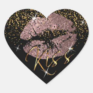 Kiss Roos Gold en Gold Glitter Lips Hart Sticker