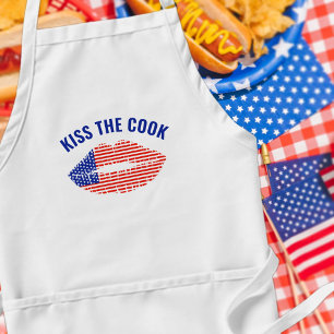 Kiss The Cook American Lips Patriotic USA Schort
