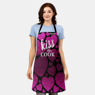 Kiss The Cook Food Chef Kitchen BBQ Baker Glitter Schort