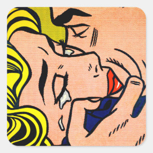 Kiss V - Lichtenstein -  Pop Art Vierkante Sticker