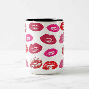 Kissbare lips (zogende lips, rode en roze lipstick tweekleurige koffiemok