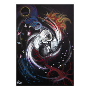 Kissend stel Yin Yang Love Surreal-tekenkunst Foto Afdruk