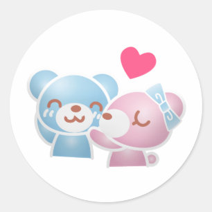 Kissende Beren Cute en Kawaii Ronde Sticker