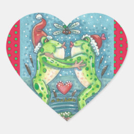 KISSENDE FROGS, DRAGONFLY MISTLETOE HOLIDAY STICKE HART STICKER