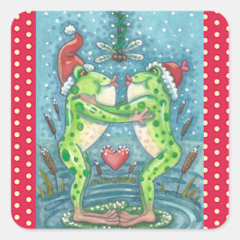 KISSENDE FROGS, DRAGONFLY MISTLETOE HOLIDAY STICKE VIERKANTE STICKER