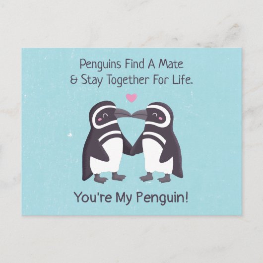 Kissende pinguïns, grappig dat je mijn pinguïn ben briefkaart (Voorkant)