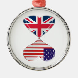 Kissende USA en UK Hearts Flags Art Metalen Ornament