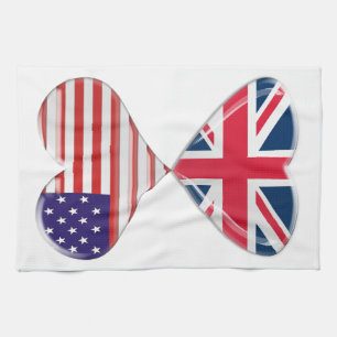 Kissende USA en UK Hearts Flags Art Theedoek
