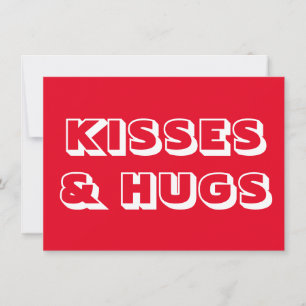 Kisses and hugs red white modern bold typography notitiekaartje