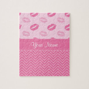 Kisses en Zig Zags Roze en wit Legpuzzel