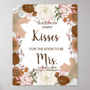 Kisses for Soon Mrs Boho Autumn Shower Game Sign Poster