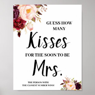 Kisses for Soon Mrs Marsala Shower Game Sign Poster