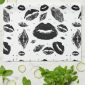 Kisses over alles (zwart en wit) theedoek (Gevouwen)