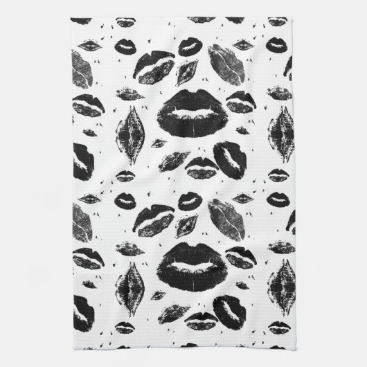 Kisses over alles (zwart en wit) theedoek (Verticaal)