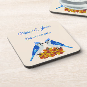 Kissing Blue Jays Fall Wedding Custom Bier Onderzetter