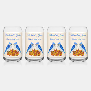 Kissing Blue Jays Fall Wedding Custom Blikvorm Glas