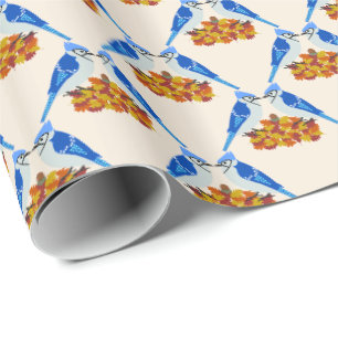 Kissing Blue Jays Fall Wedding Patterned Cadeaupapier