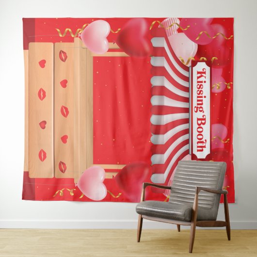 Kissing Booth Valentine Day Love Backdrop Wandkleed (In Situ (horizontaal))