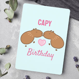 Kissing Capybara Couple Birthday Kaart